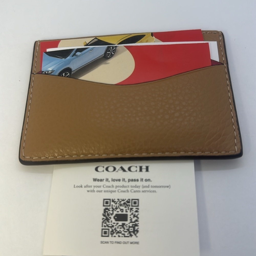 NWT Coach Card Case Wallet Pink Tan Leather Slim ID Holder - Picture 7 of 16
